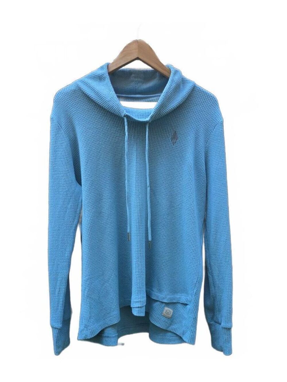 Straight Down Blue Waffle Knit Pullover Hoodie = Lightweight Thermal Texture Lg